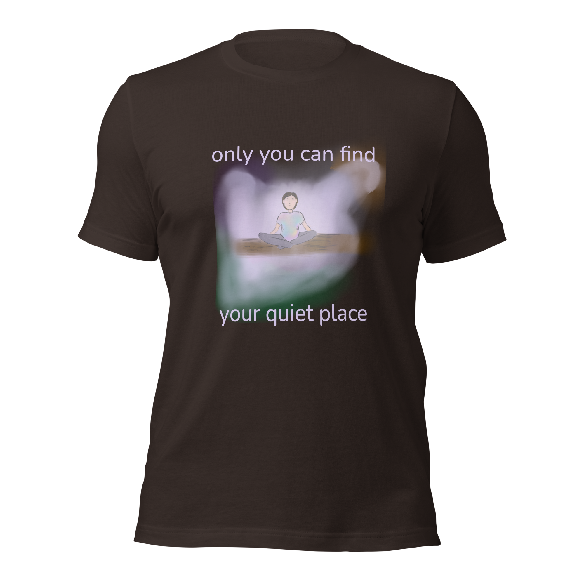 image of t-shirt with 'Retreat' artwork and the words 'only you can find your quiet place'